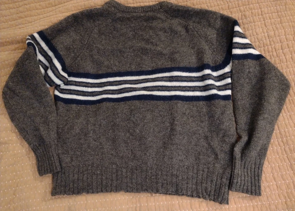 Suéter Vintage Lana Cuello en V Marrón Azul Marino Crema Rayas Años 70 80 Algunos Usan 23x23 Foto 2 de 4