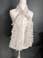 White Frillz Scarf Chiffon Women  s Wrap Elegant Lightweight Sheer EUC