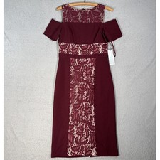 NWT Maggy London Sheath Dress Size 8 Burgundy Lace Cold Shoulder Formal Cocktail