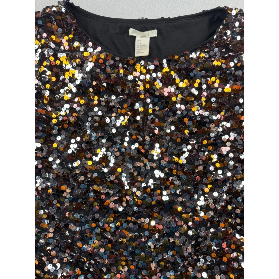 Blusa H&M Lentejuelas Top Multicolor Brillante Fiesta Manga Corta Pequeña Foto 3 de 4