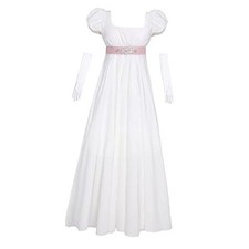 Regency Dresses for Women Puff Sleeve Empire Waist Dress Large-X-Large White