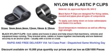 25mm 1"  50 PCS BLACK PLASTIC NYLON P CLIPS AUTOMOTIVE CABLE WIRE PIPE CLAMPS 