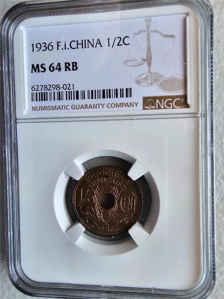 French Indochina 1/2 Cent 1936 NGC MS 64 RB