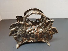 VTG SILVER PLATE PAPER NAPKINS HOLDER DESK ORGANIZER LETTER HOLDER GRAPE LEAVES