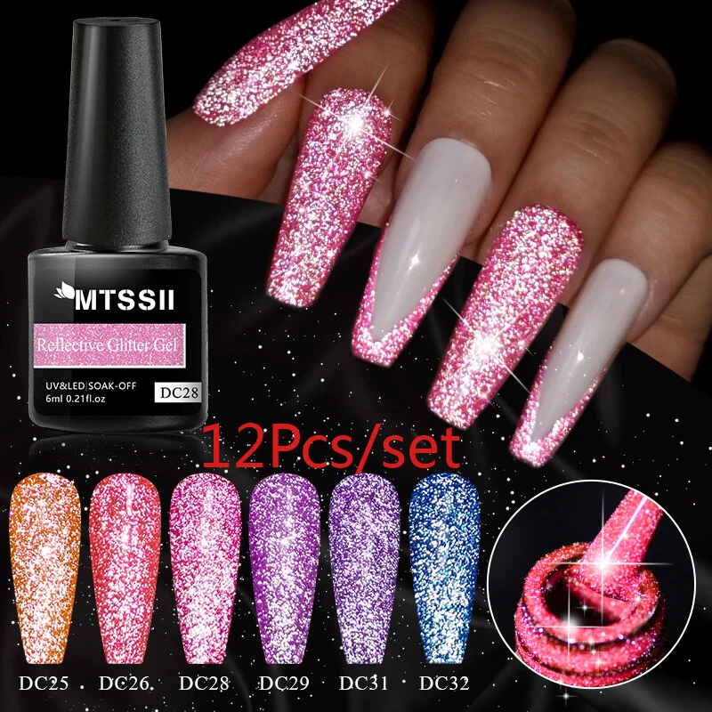 12Pcs MTSSII Gel Nail Polish Reflective Glitter UV Varnish Set Sparkly Shiny Kit