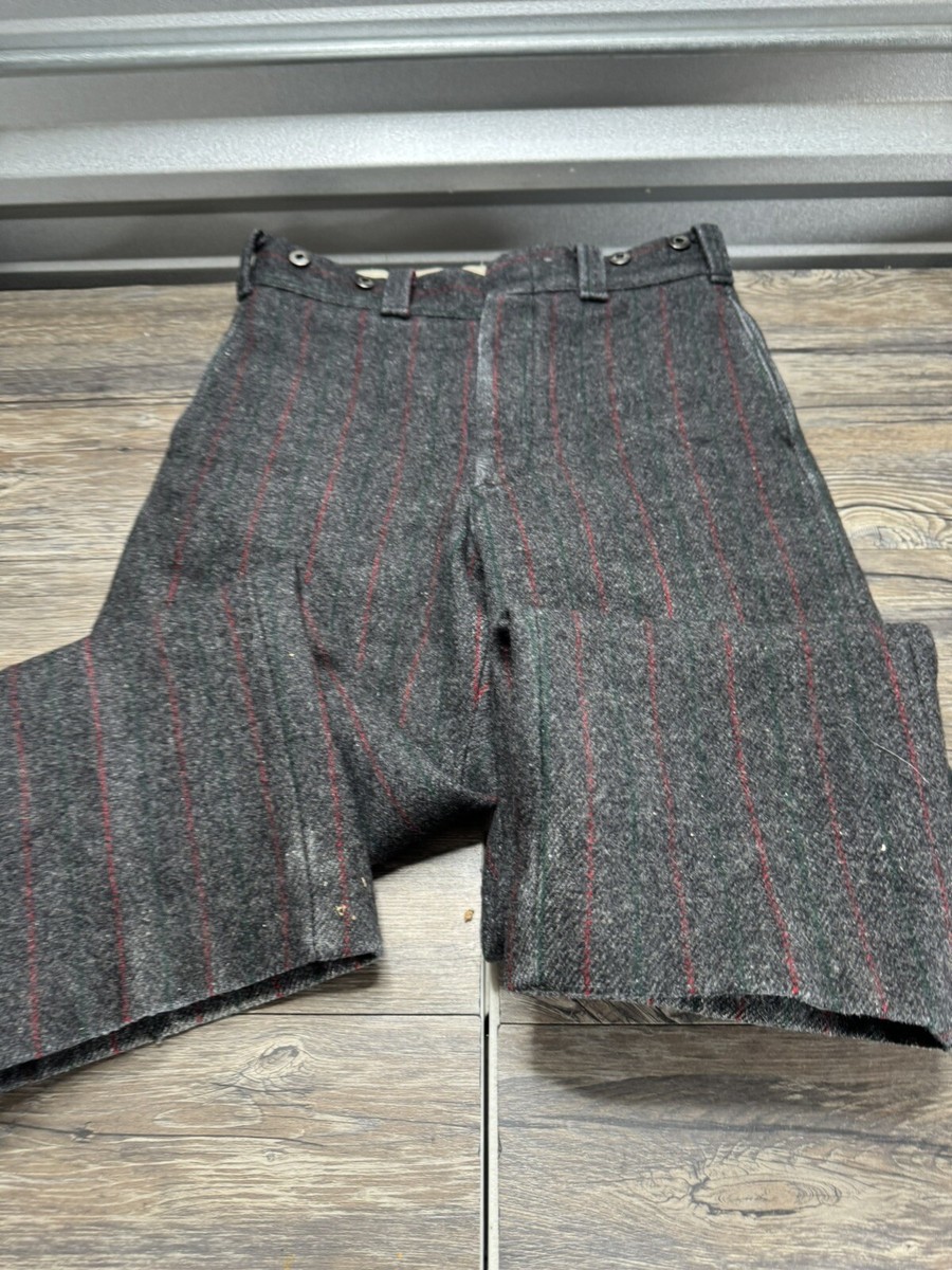 Vintage Woolrich Malone Heavy Wool Hunting Pants Gray Red Stripe