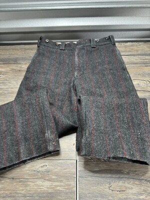 Vintage Woolrich Malone Heavy Wool Hunting Pants Gray Red Stripe