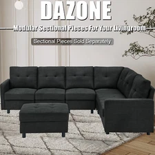 Modern Sectional Sofa Set L-Shaped Couch Livingroom Convertible Sofa LinenFabric