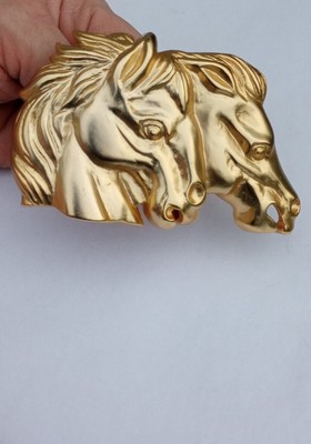 Doreen Ryan Horse Head Belt Buckle and Belt Vintage DOREEN RYAN Gold Tone Metal Horse Stallion Belt  main image 3