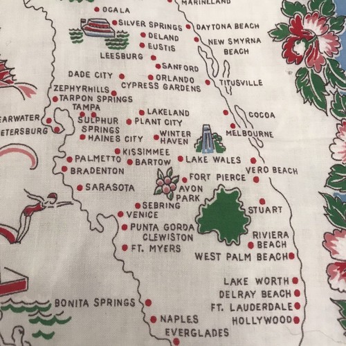 Vintage 1940s 1950s Linen Souvenir Florida State Handkerchief Retro Hankie - Picture 8 of 11