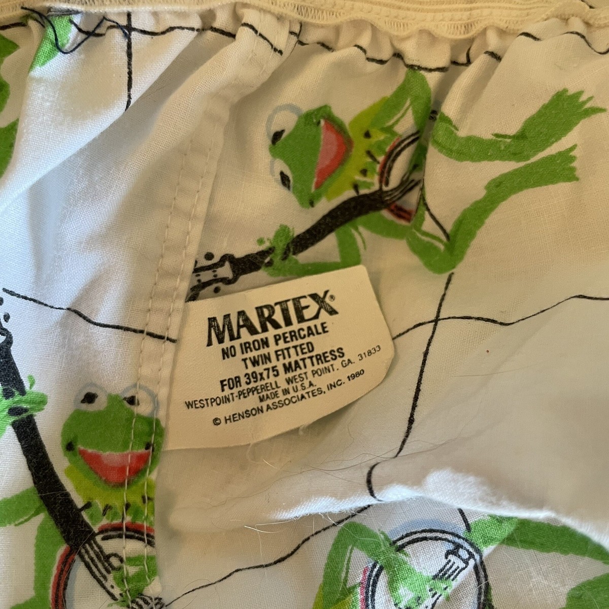 KERMIT SHEET!! DAMNGOOD ダムグッド Vintage 1980 Martex Kermit The Frog Playing Banjo Muppets