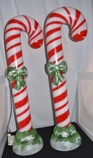 Candy Cane Blow Mold 42" Green Glittered  Lot of 2
