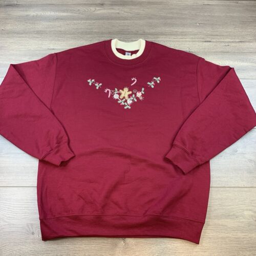 90's Christmas Gingerbread Man Crew Neck Sweatshirt Sweater Women's Medium Red