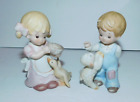 2 Vintage Homco 4" Figurines Boy With Lamb & Girl With Duck 1449