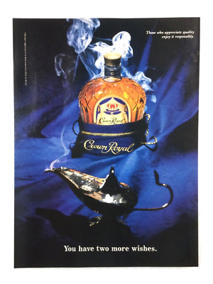 Crown Royal Vintage PRINT AD Genie Aladdin Lamp Blue Velvet Two More Wishes