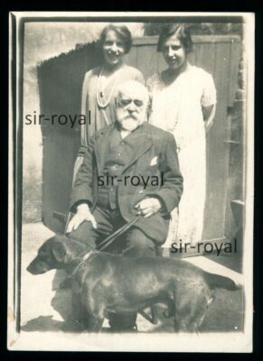 1926 - Old Man with Daughters and German Shorthair Dog - 1920s - Photo 6x9cm