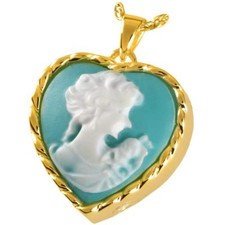 Heart Cameo Ash Holder Cremation Urn Pendant Necklace Jewelry Gold Plated 