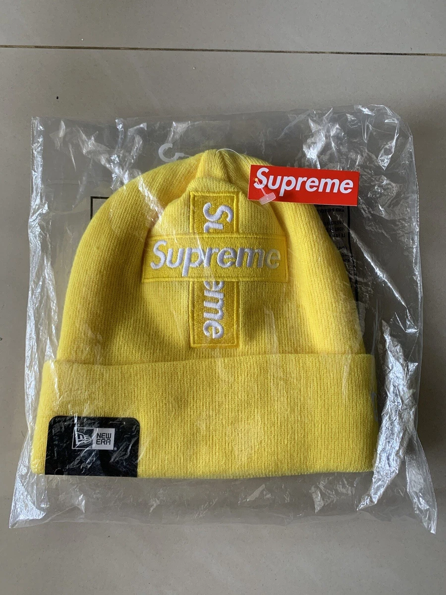 Supreme New Era Cross Box Logo Beanie Lemon Drop Yellow