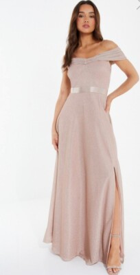 Stunning 'Quiz' Champagne Sparkly Glitter Bardot Maxi Dress Size 14 Bnwt NEW | eBay Stunning 'Quiz' Champagne Sparkly Glitter Bardot Maxi Dress Size 14 Bnwt NEW | eBay