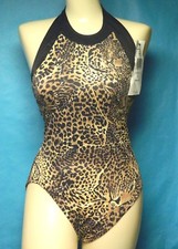 Cazimi Vintage Swimsuit One Piece Animal Print Halter Size 10 New With Tags