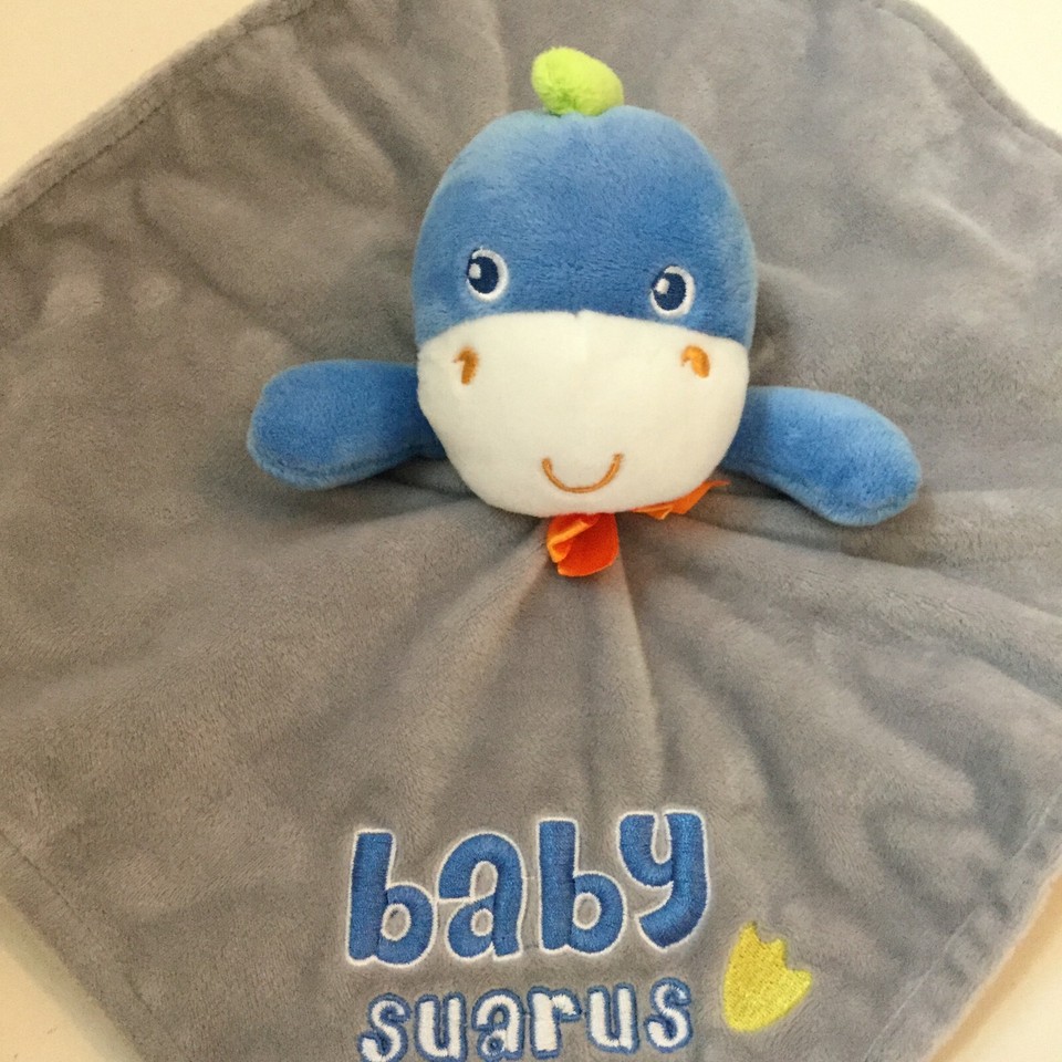 Baby Starters Baby Suarus Dinosaur Lovey Rattle Minky Satin Gray Blue