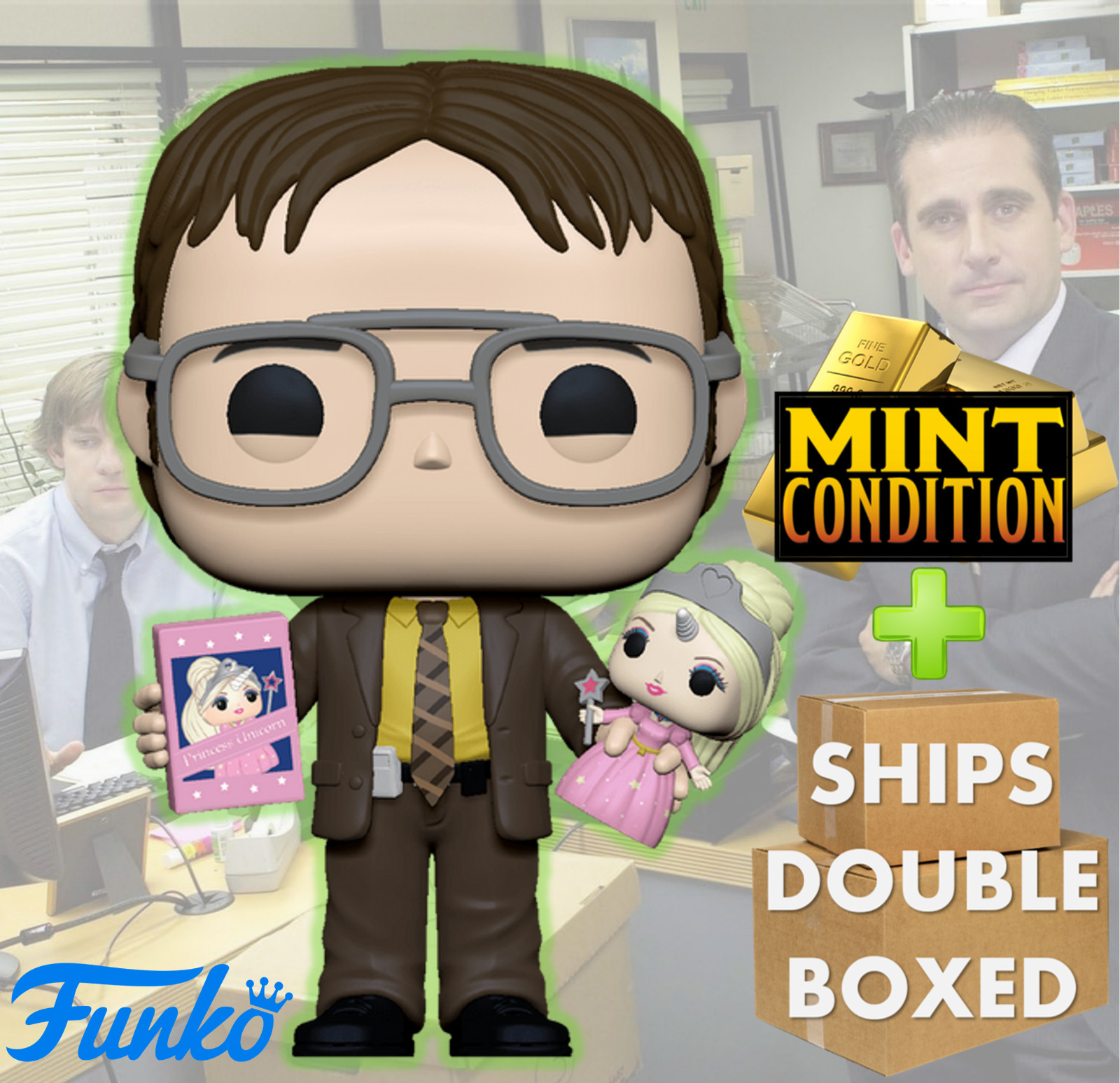 🔥Funko Pop! Television #1009 Dwight Holding Doll The Office Princess Unicorn