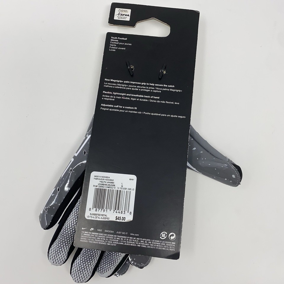 Nike Vapor Jet 7.0 Football Gloves Youth Size Large Smoke Grey/Photon