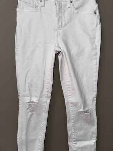MADEWELL White 9" High-Rise Distressed Skinny Leg Raw-Hem Crop Jeans Size 26 - Picture 8 of 24