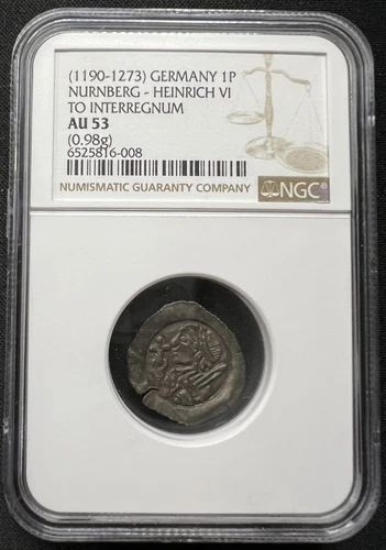 Germany Nurnberg  Heinrich VI 1 Pfennig NGC AU 53 RARE ONLY TWO GRADED HIGHER