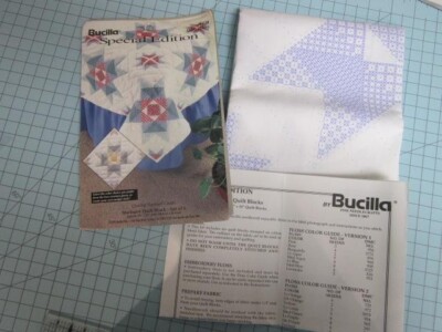 Bucilla 6 Stamped Embroidery Quilt Blocks - 15'' Pattern #64518 Starburst