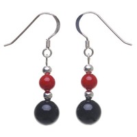 Ohrringe OhrhäNger Aus Koralle & Onyx Rot Schwarz 925 Silber Ohrhaken Ohrschmuck
