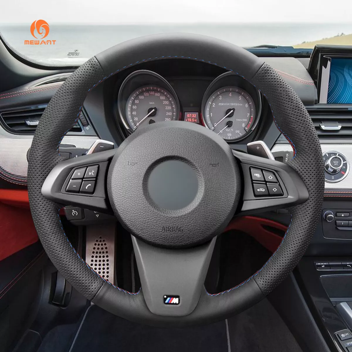 DIY Black Leather Steering Wheel Cover Wrap for BMW Z4 E89 2009