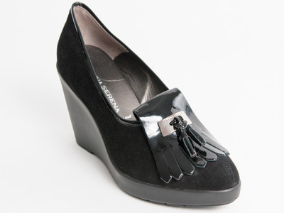 New Donna Serena Black Suede Leather Made in Italy Wedge Size 38 US 8