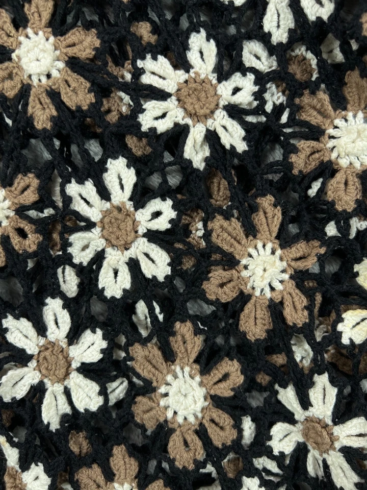 Vintage White Stag Womens Small Crochet Floral Cardigan Black Boho Short Sleeve - Image 2 of 4