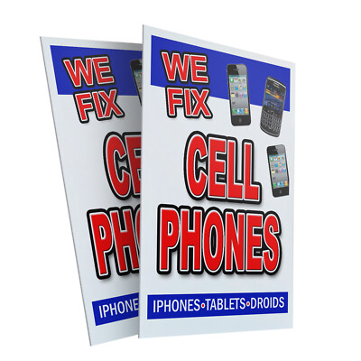 We Fix Cell Phones 24'' x 36'' 2 Pack Of Store Sign Plastic Or Decal