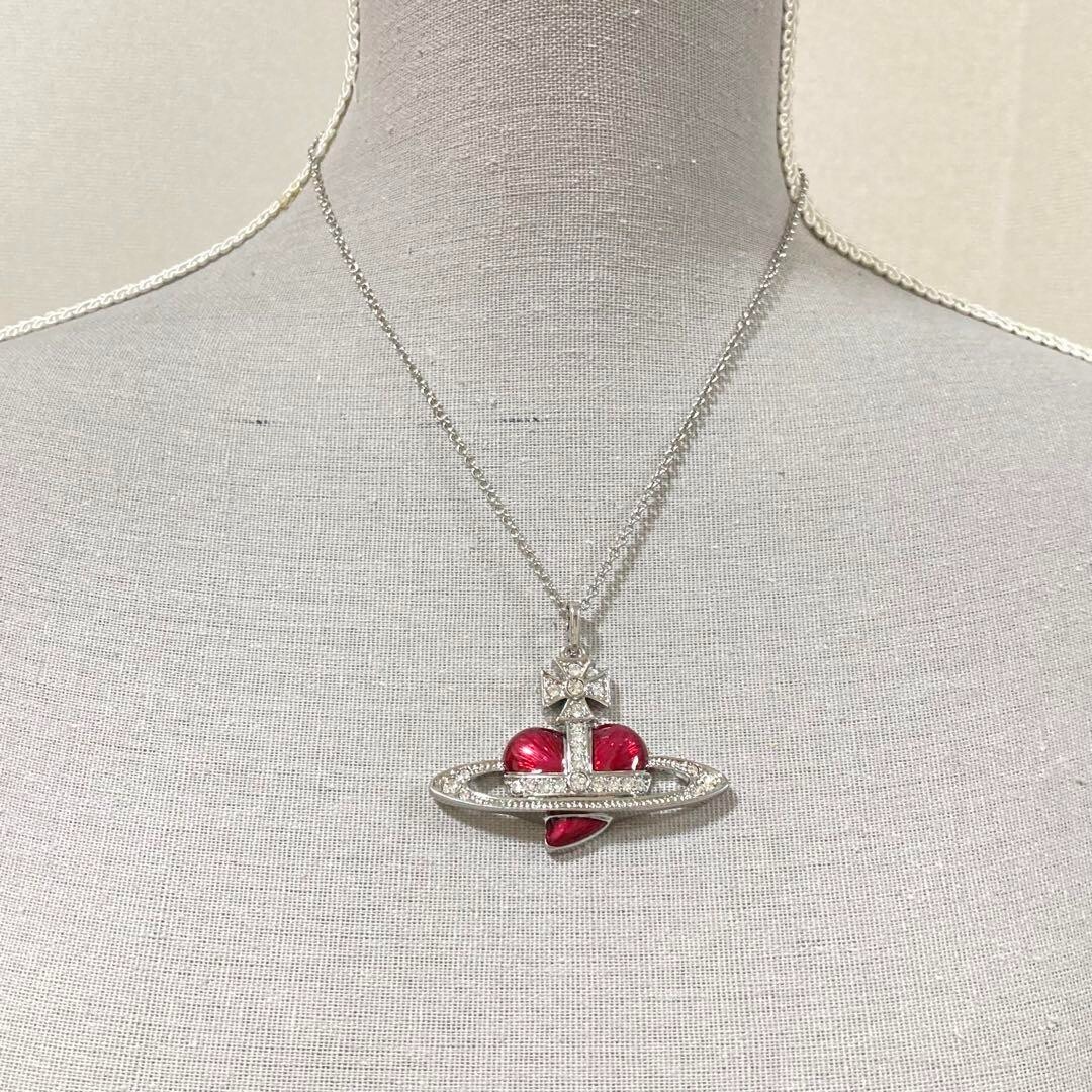 Vivienne Westwood Diamante Heart Orb Large Necklace Silver Vivienne Westwood Diamante Heart Orb Large Necklace Silver