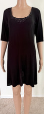 Eileen Fisher 100% Silk Scoop Neck Dress, Black, Sequined Neckline, Size Medium