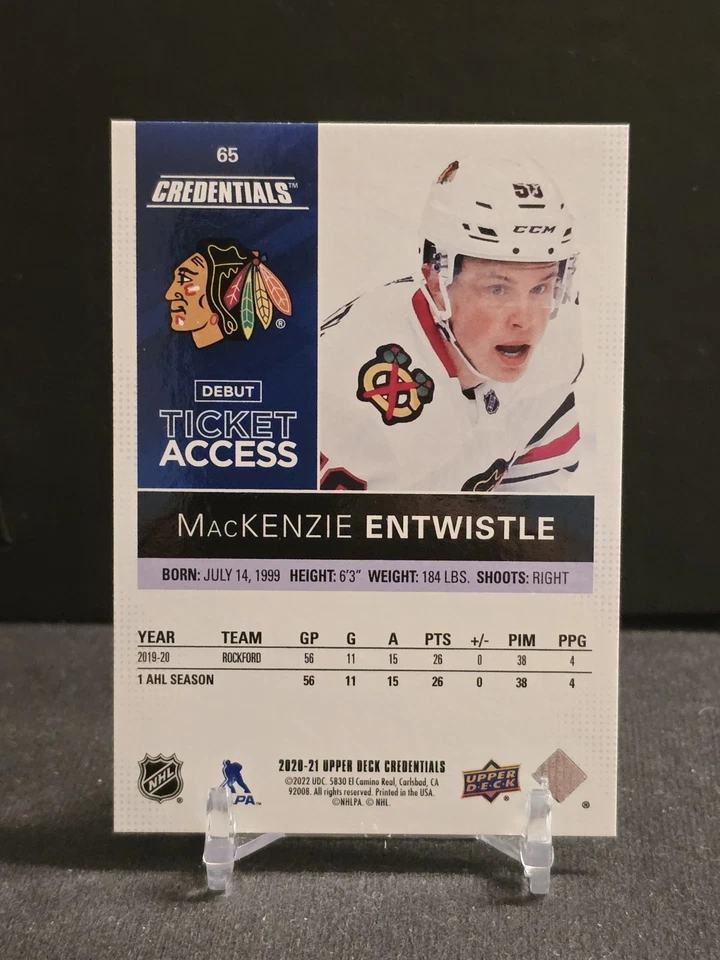2020-21 Upper Deck Credentials Debut Ticket Access MacKenzie Entwistle #02/10 RC - Image 4 of 4