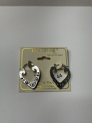 Ear Sense Silver Heart Hoop Earrings Latch Back Nickel-Free Hypo-Allergenic