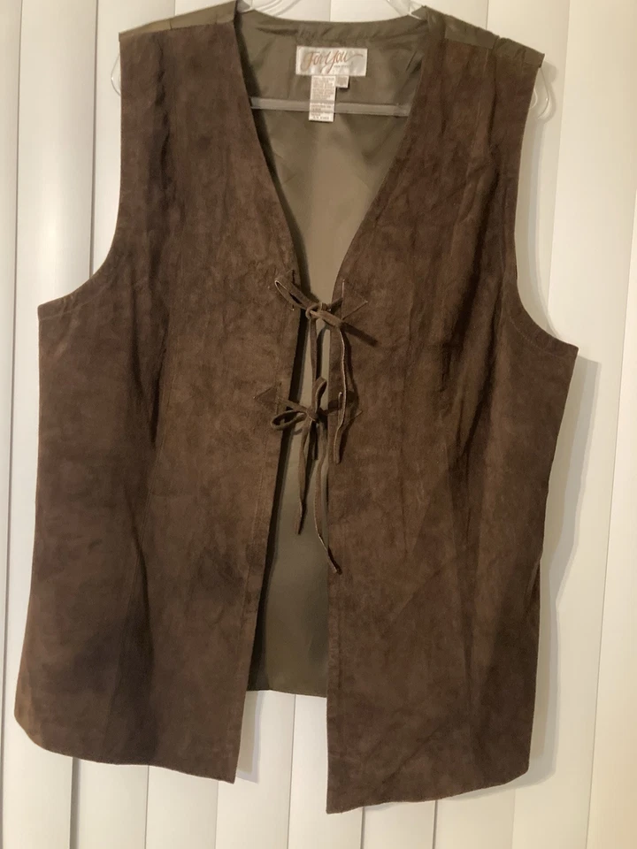 Chaleco Vintage Spiegel Marrón 100% Gamuza Cerdo Mujer Talla Grande 18 Festival Western Foto 2 de 4