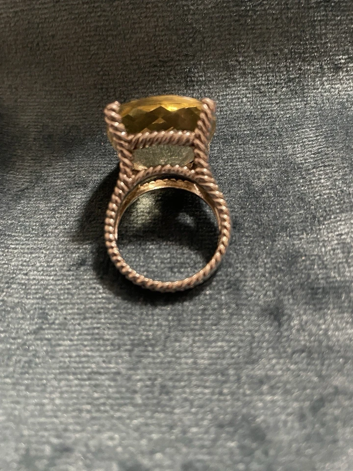 Anillo de cuarzo limón cojín tablero a cuadros de 27,30 quilates plata de ley 925 Sima K SKJ Foto 2 de 4