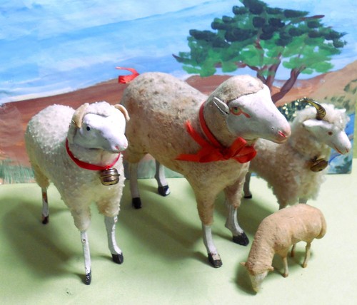 Germany Large 4 1/2" Wooly  Sheep Lamb - Stick Legs, German, Putz - Picture 5 of 5