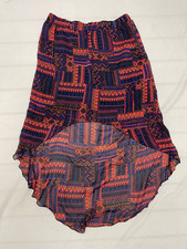 New Look Women's Hi-Low Dip Hem Skirt Navy Multi Aztec Tribal Print Size UK 10