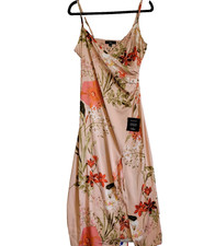 Lulus Remarkable Entrance Slip Dress Small Pink Floral Satin Party Side Zip Midi
