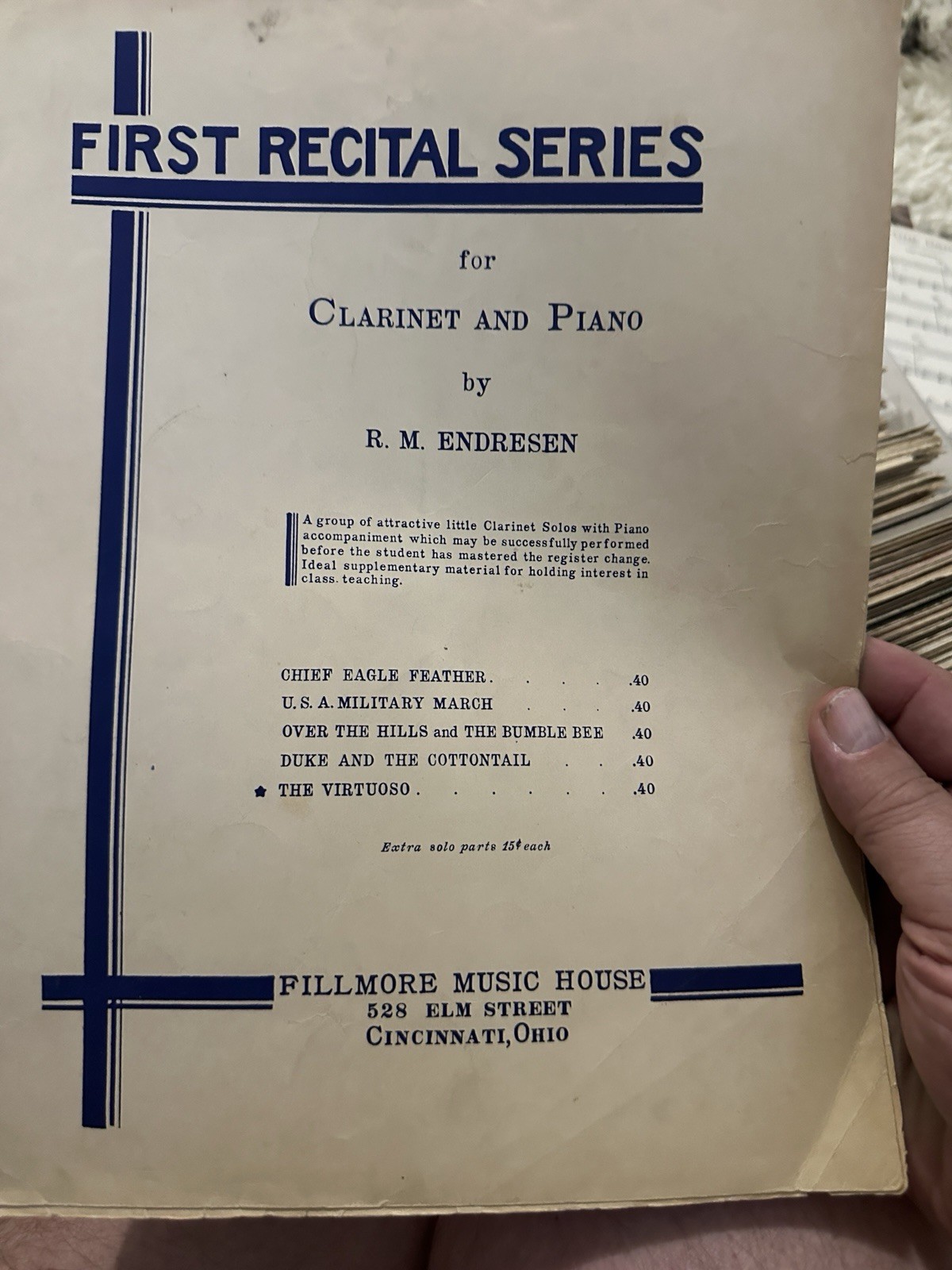 A 1937 Clarinet/Piano sheet music THE VIRTUOSO by Endresen