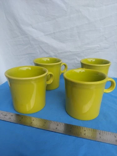 Fiesta Lemongrass Green Coffe Cups 4pcs. Made In USA Ring Handle