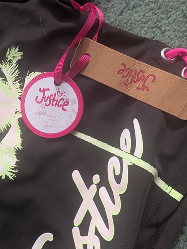 Justice Girls Swimsuit Rash Guard Black Size 16/18 XL Lace Up 2 Piece Set - Picture 2 of 4