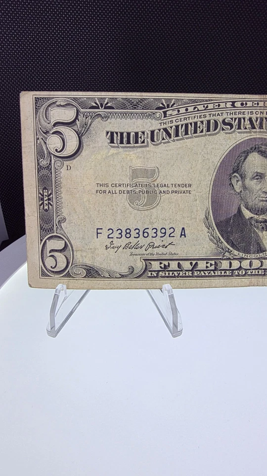 🔥1953 B $5 Dollar Blue Seal Silver Certificate Note UNC F23836392A🔥 - Image 3 of 4