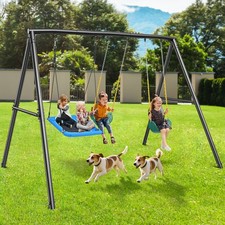 600lbs Heavy Duty Metal Swing Set with 3 Swings Kids Adult Outdoor Backyard Play