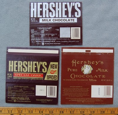 [ 1980s - 1990s Hershey's Chocolate - 3 Vintage Candy Bar Wrappers ]